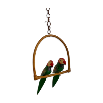 Duo of vintage hanging parrots