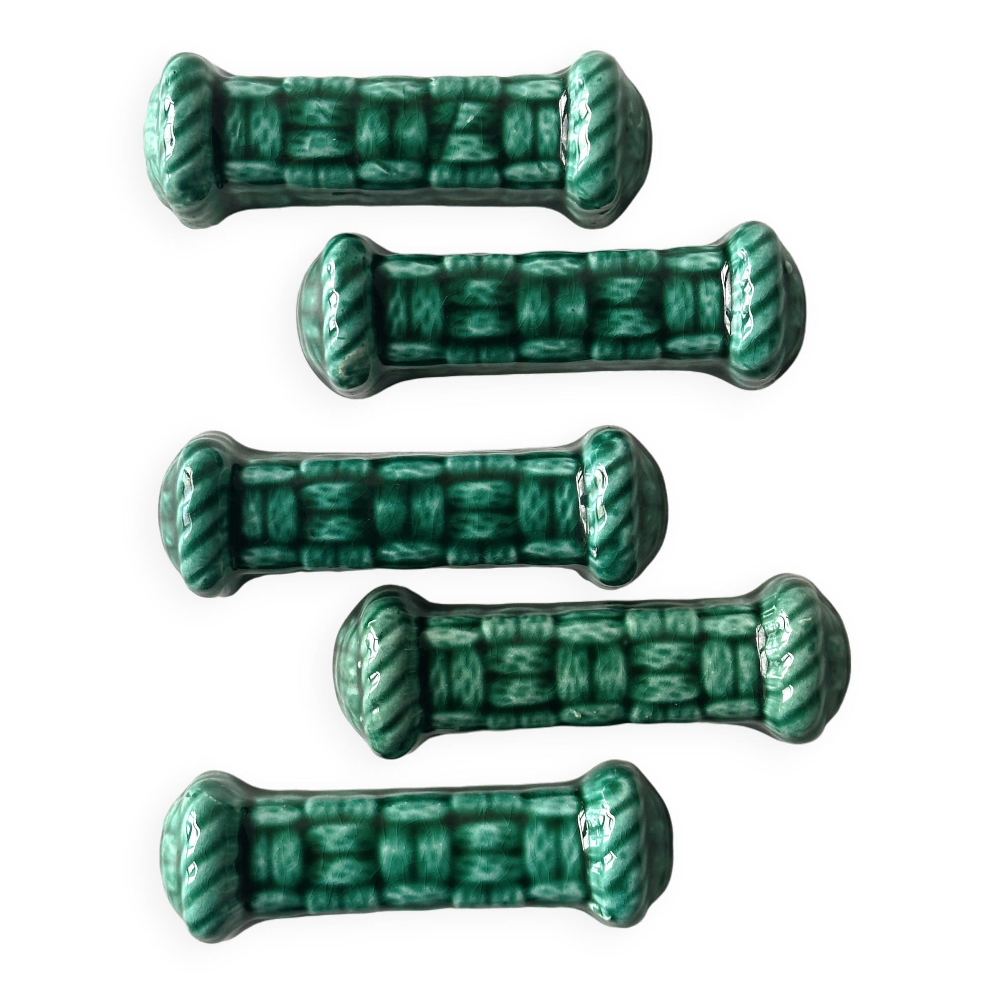 5 green ceramic knife holders with bamboo effect