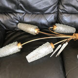 Ceiling lamp 8 tulips 1950 golden metal molded glass