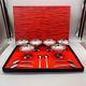 6 stainless steel ice cream cups and spoons, French, stainless steel bowl