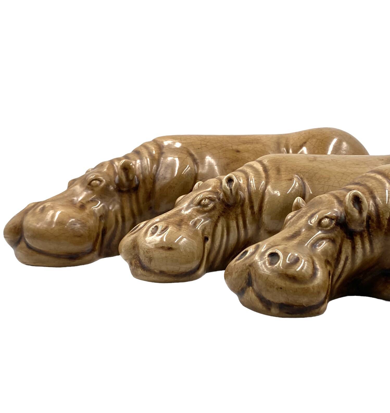 Mid-century Set of 3 ceramic hippos, Zaccagnini Italy 1950s