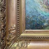 Watercolor painting signed A. Jaffoux "Landscape of undergrowth" with frame