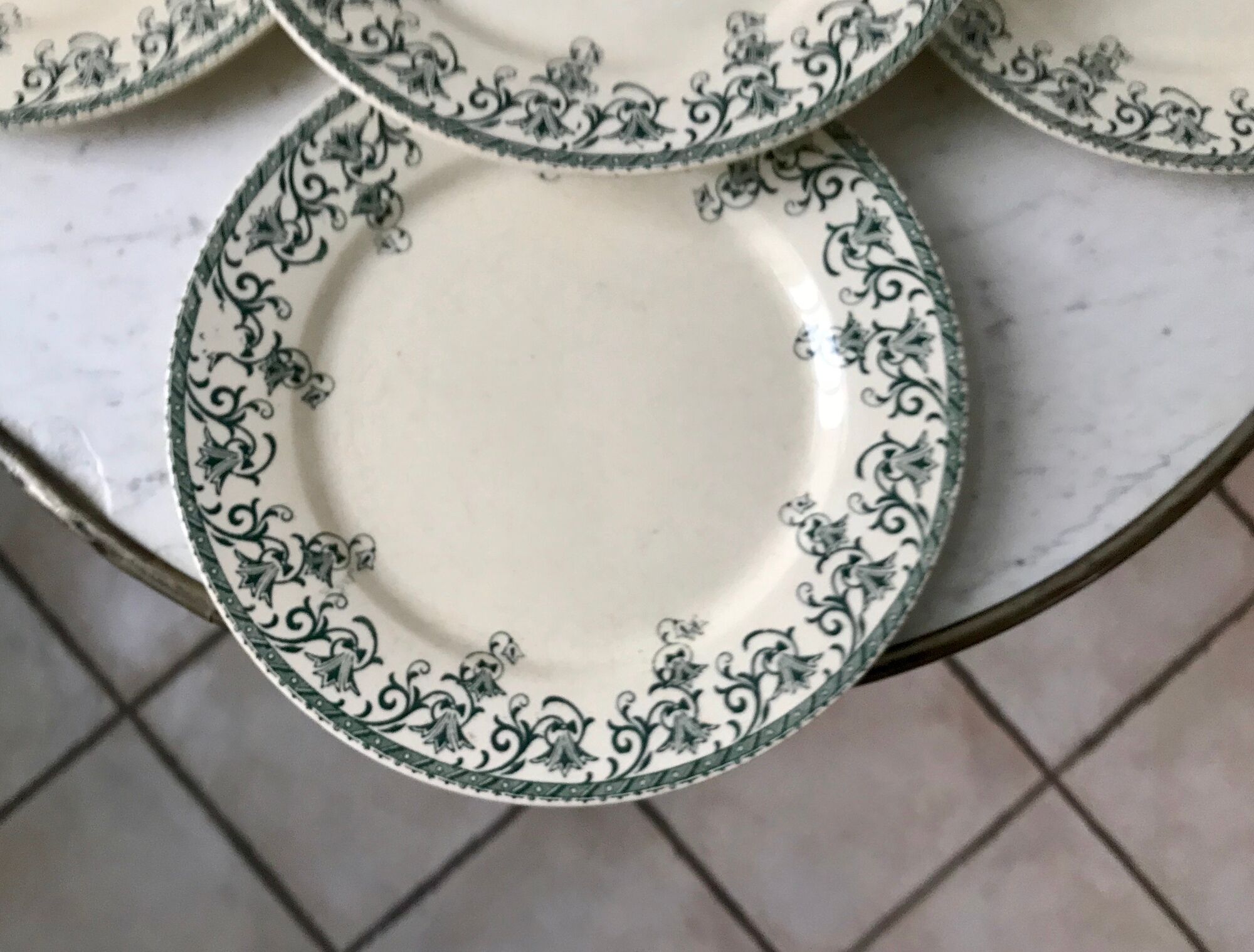 lot of 5 flat plates Terre de Fer Digoin Sarreguemines model "Suzanne" late nineteenth