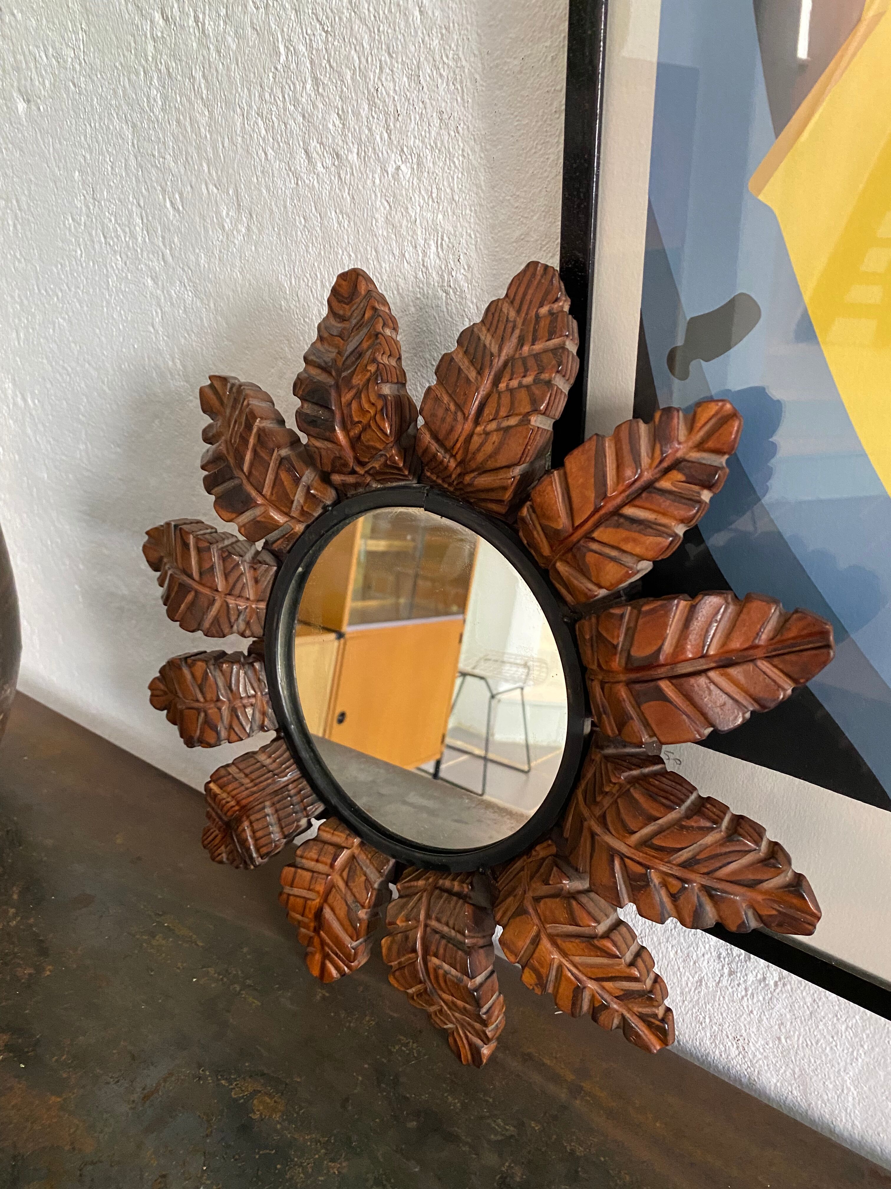 Miroir soleil bois sculpté vintage