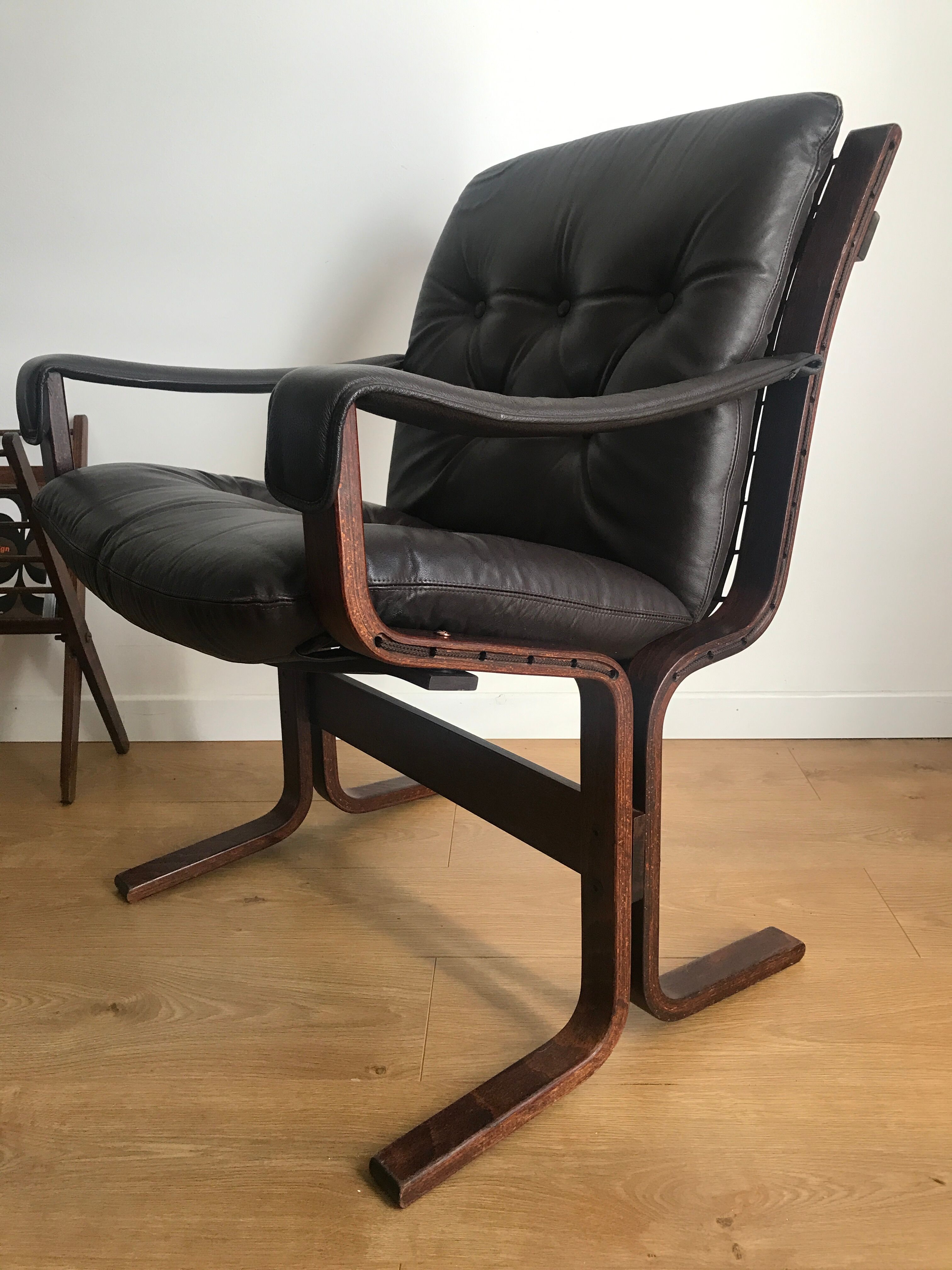 Armchair siesta brown leather by ingmar relling for westnofa