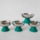 set of 4 large stainless steel bowls and green plastic feet 1970