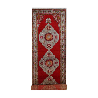 Vintage turkish oushak handmade carpet 110cm x 340cm 1940s, 1c515