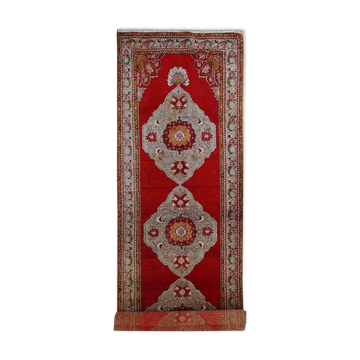 Vintage turkish oushak handmade carpet 110cm x 340cm 1940s, 1c515