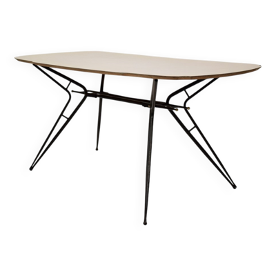 Table à manger italienne en métal laqué noir et formica, 1952
