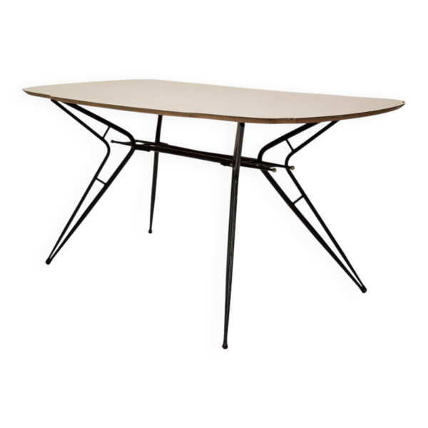 Table à manger italienne en métal laqué noir et formica, 1952