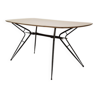 Mid-Century Italian Dining Table in Black Lacquered Metal and Formica, 1952