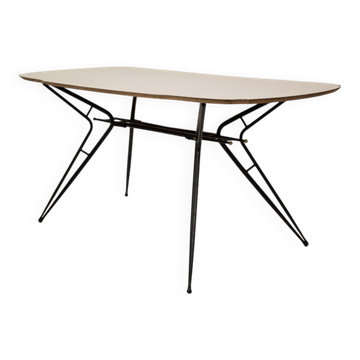 Mid-Century Italian Dining Table in Black Lacquered Metal and Formica, 1952