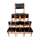 Six chaises vintage en bois et Skaï noir