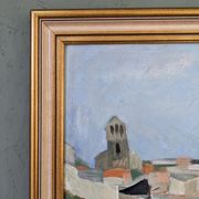 Mid-century modern swedish "slope" landscape, framed oil painting