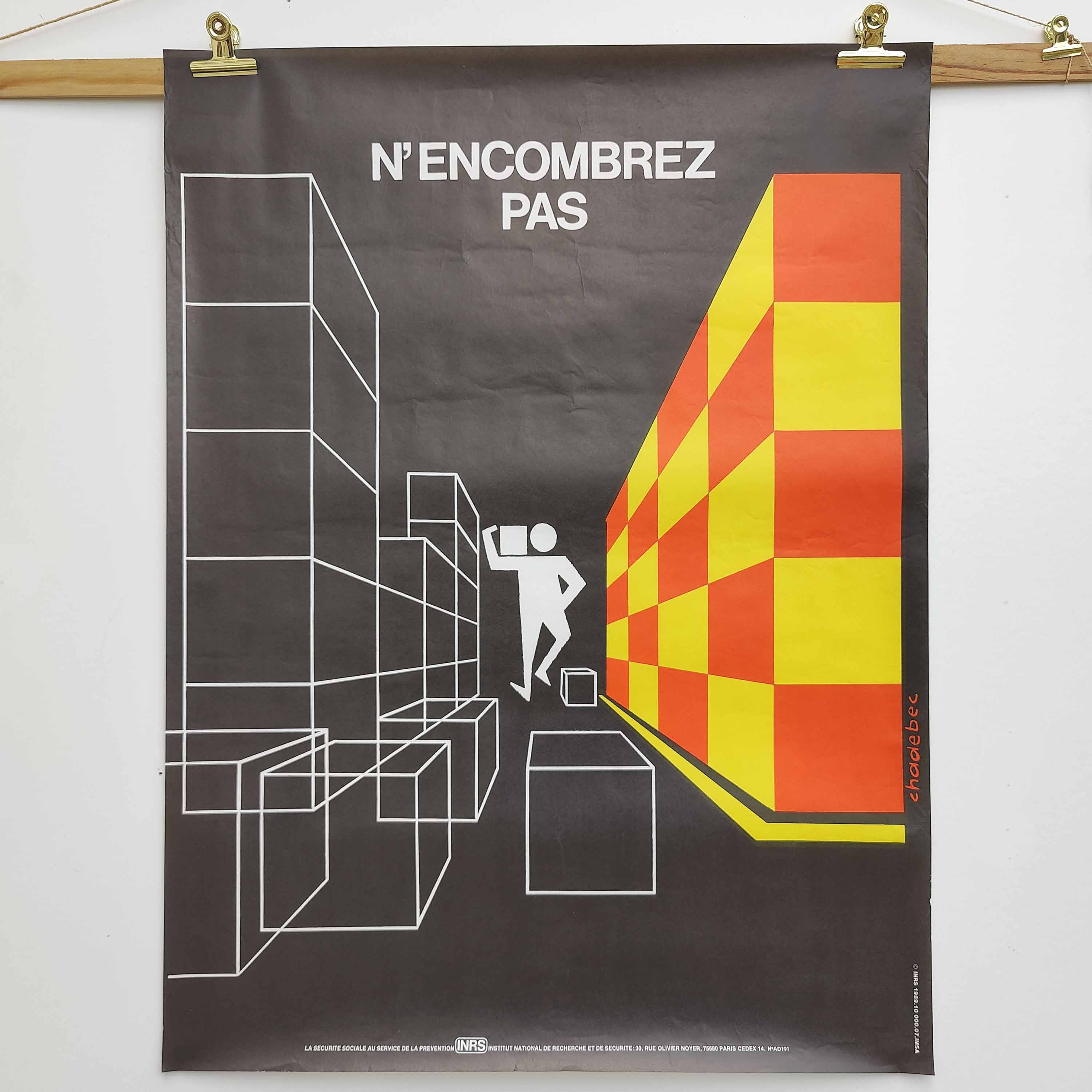 Vintage poster INRS 1989 graphics Chadebec