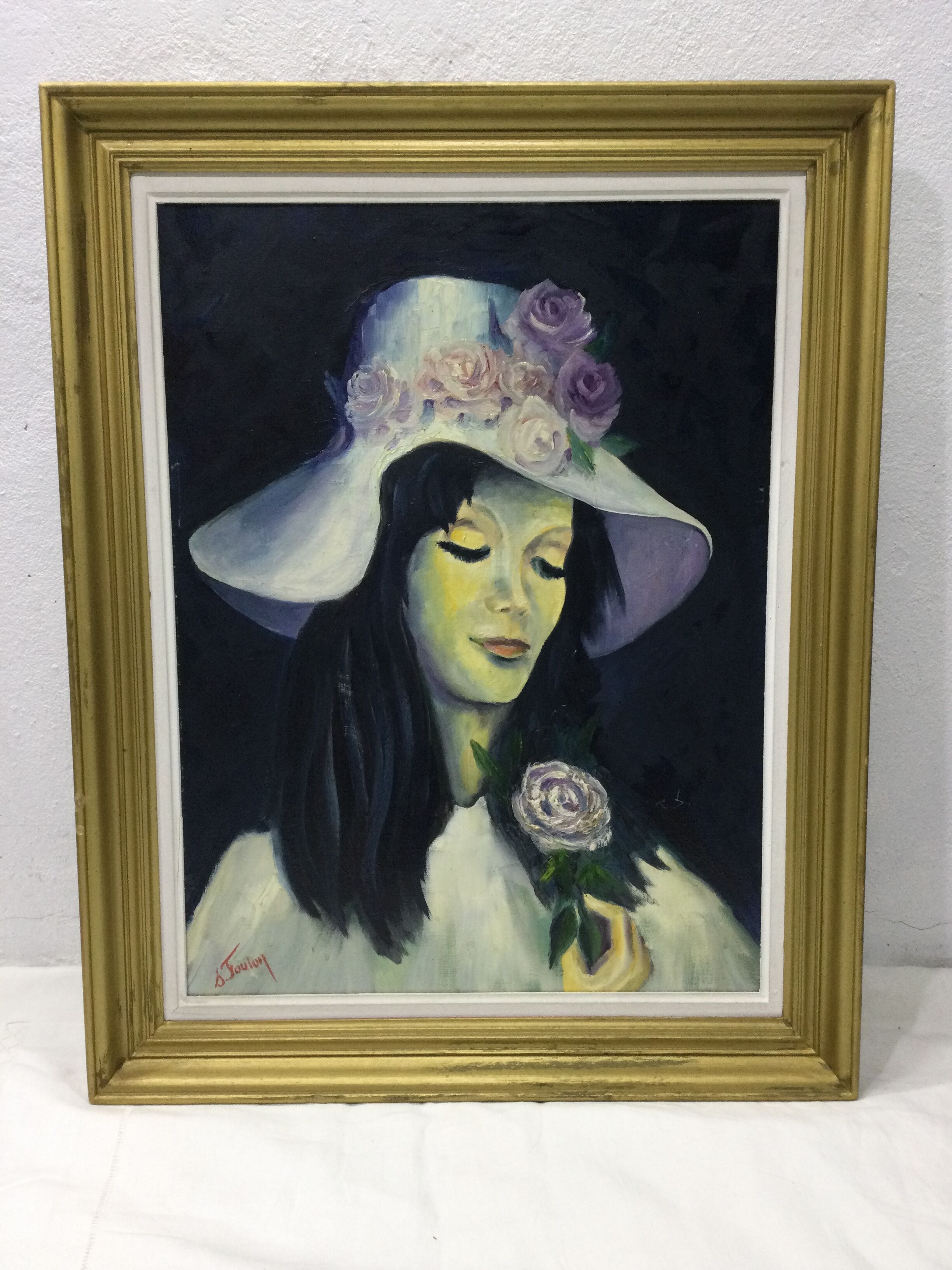 S.foulon - Oil on canvas framed, Woman in hat