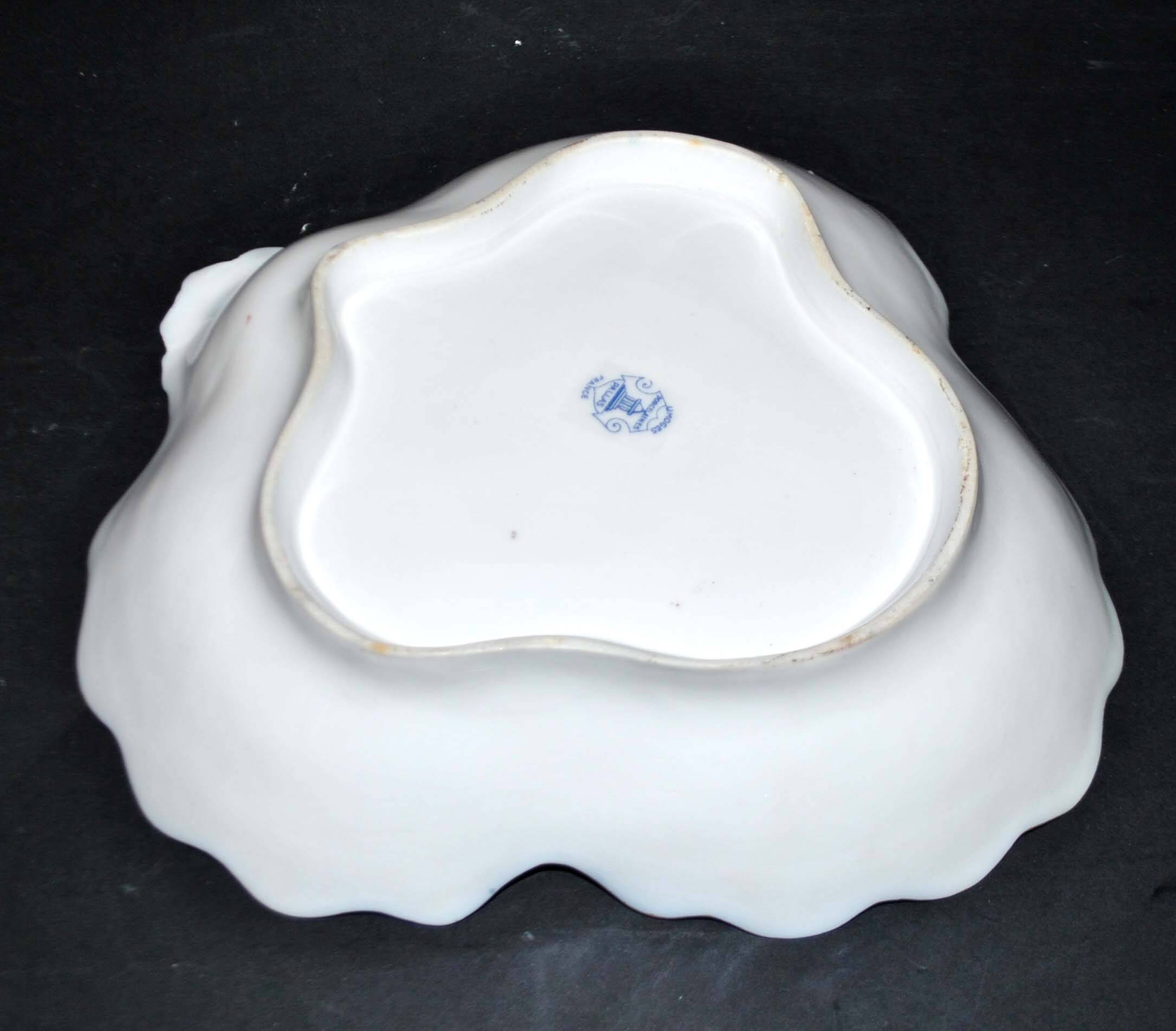 Cobalt blue polylobed basket bowl in LIMOGES Pallas porcelain 1930-40