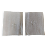 Pair of antique cotton damask napkins with AC monogram