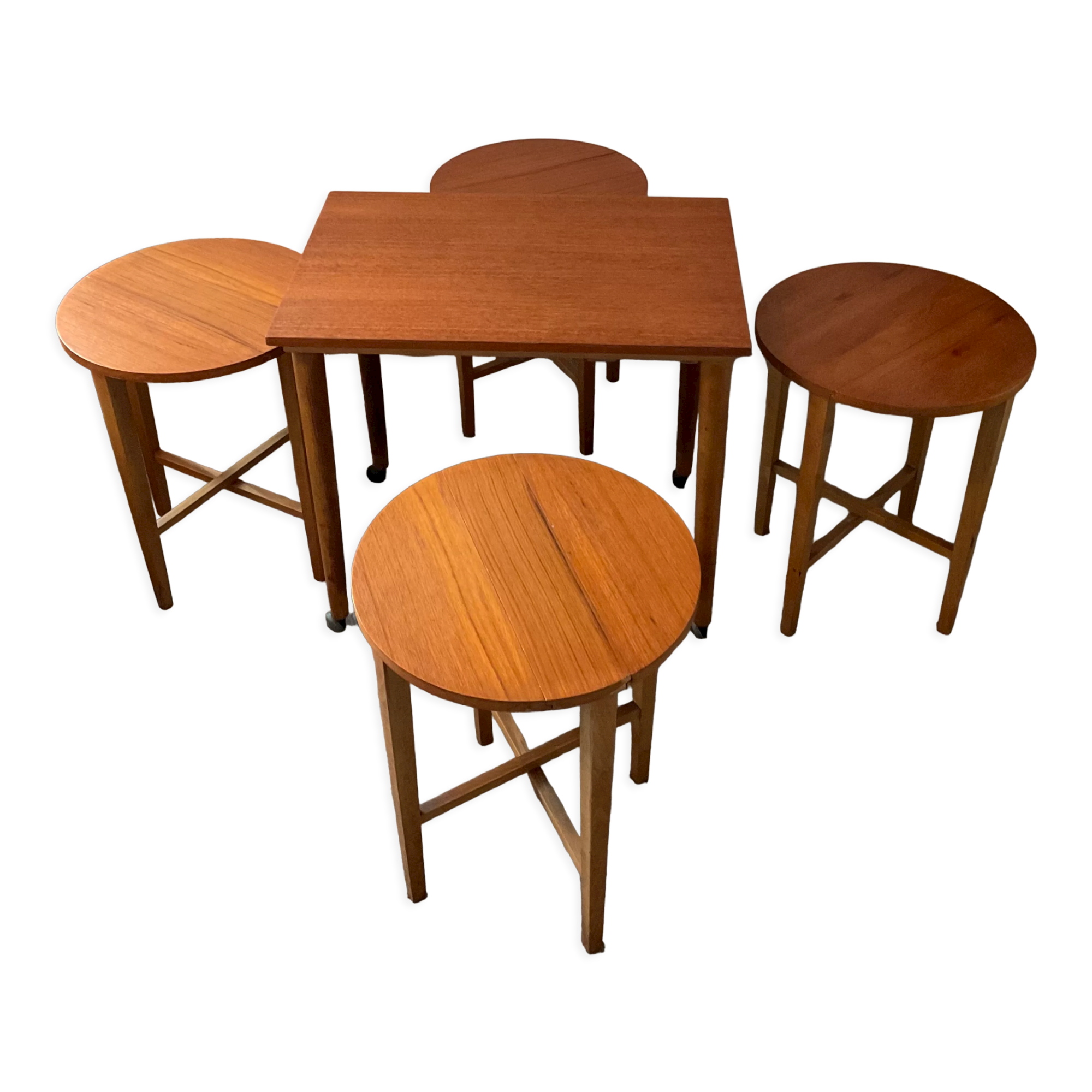 Scandinavian set by Poul Hundevad table and 4 folding teak stools