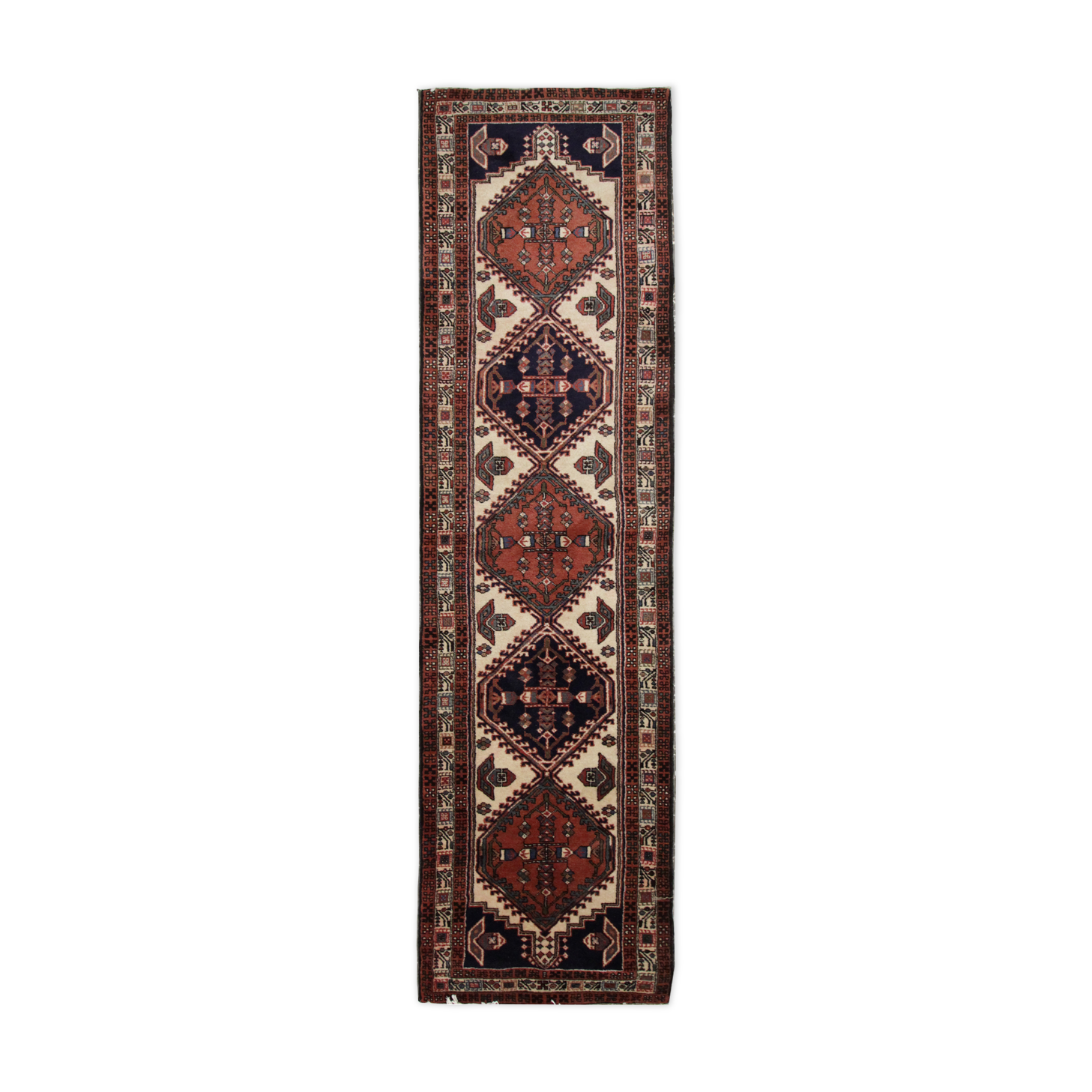 Vintage handmade persian runner rug long traditional tribal wool carpet 66x280cm