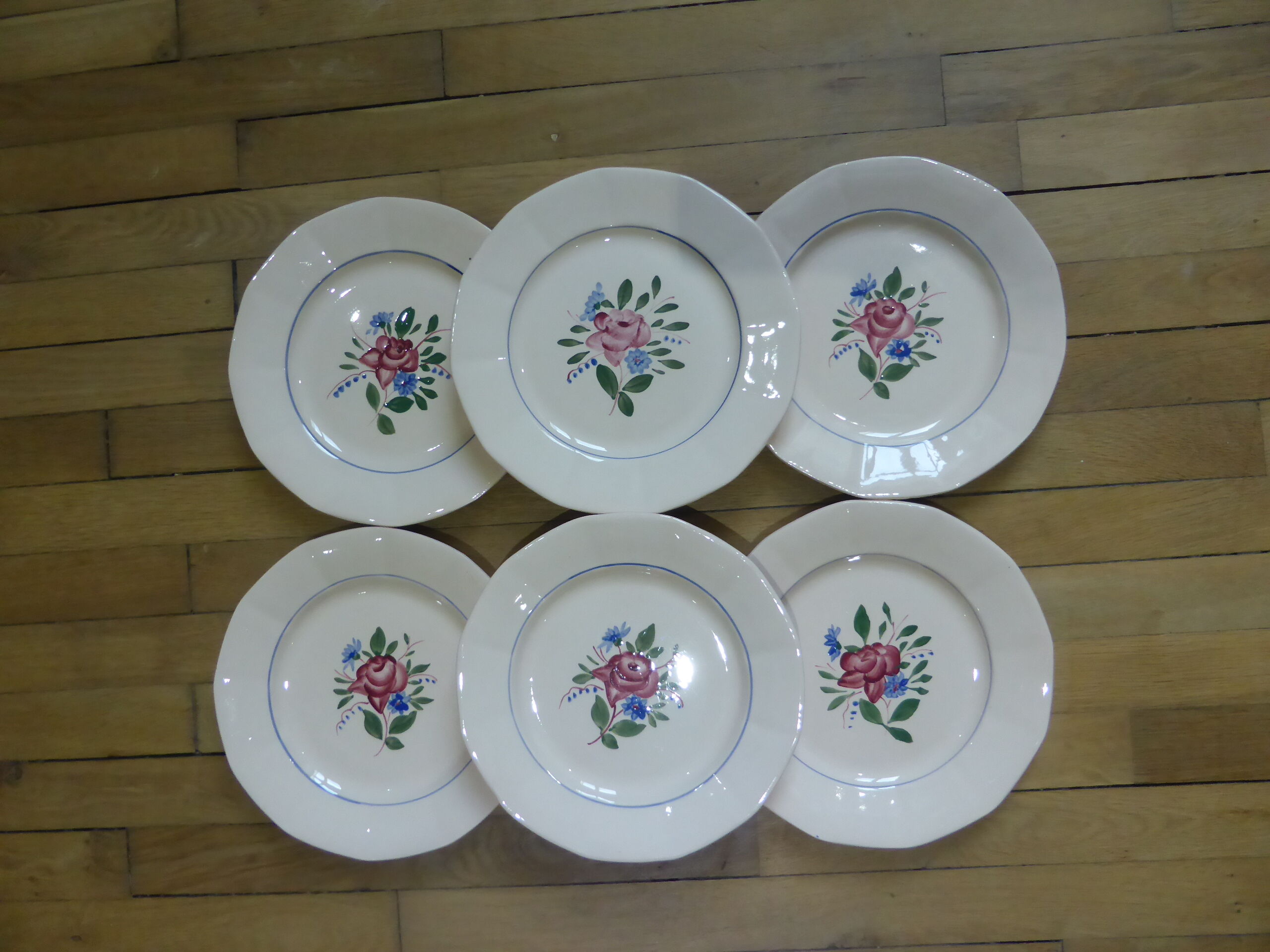 Set of 6 flat plates Digoin Sarreguemines