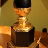 20th Century French Black Enamel Tole and Gilt Bronze Table Lamps with Silk Shade, Set of 2