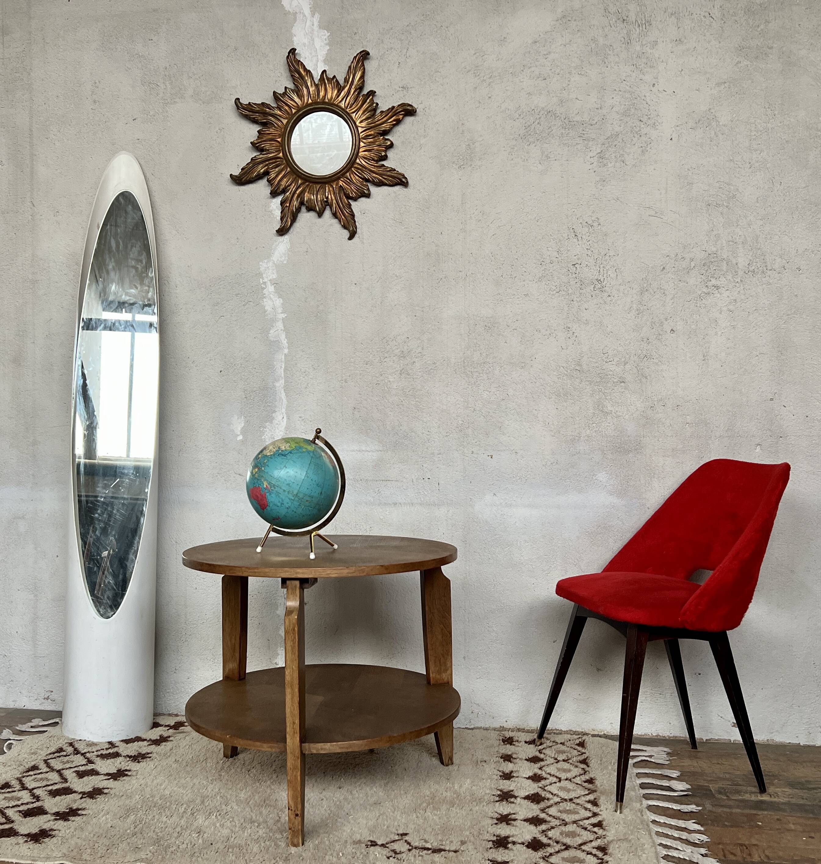 Table basse ronde vintage en chêne clair