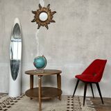 Table basse ronde vintage en chêne clair