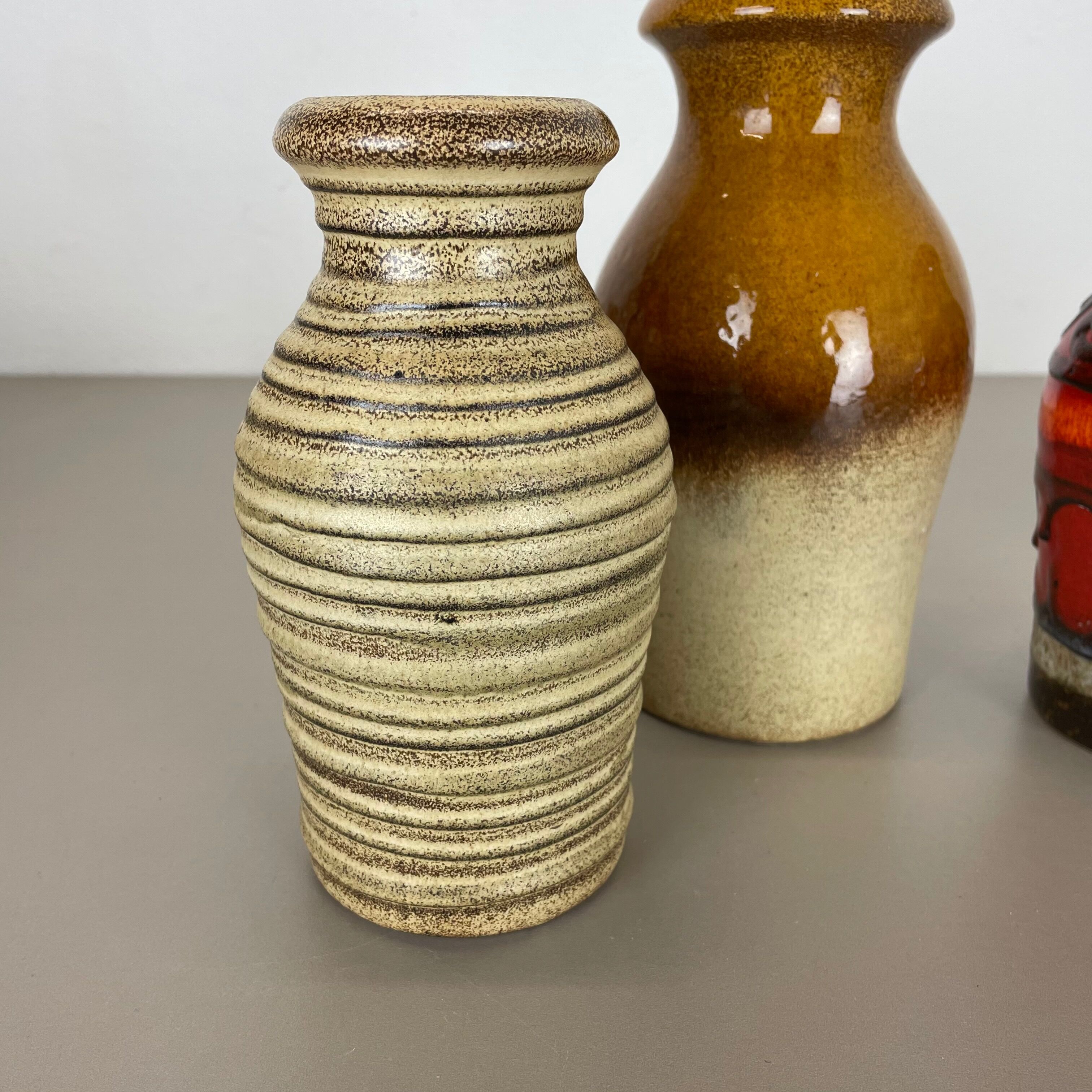 Set of five vintage pottery fat lava vases made by scheurich, germany, 1970s
