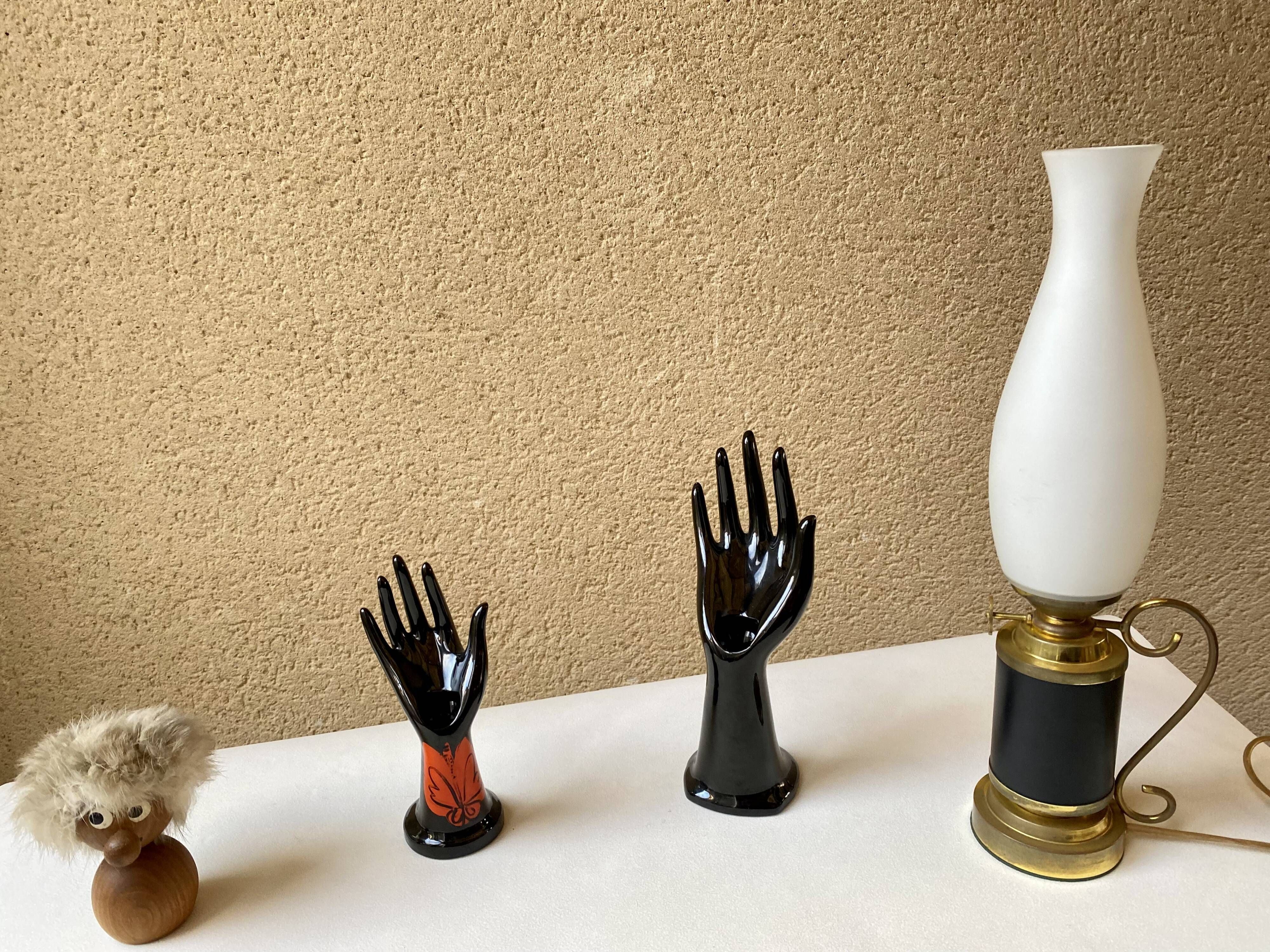 Vase ring pair of hand black ceramic vintage 80s