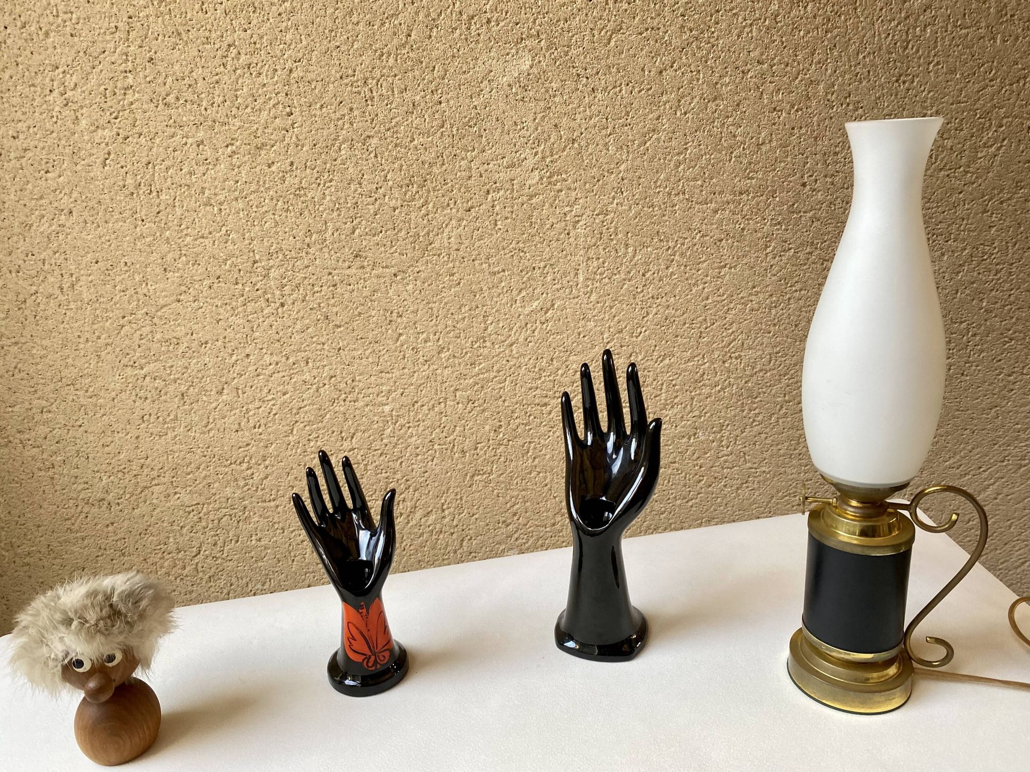 Vase ring pair of hand black ceramic vintage 80s