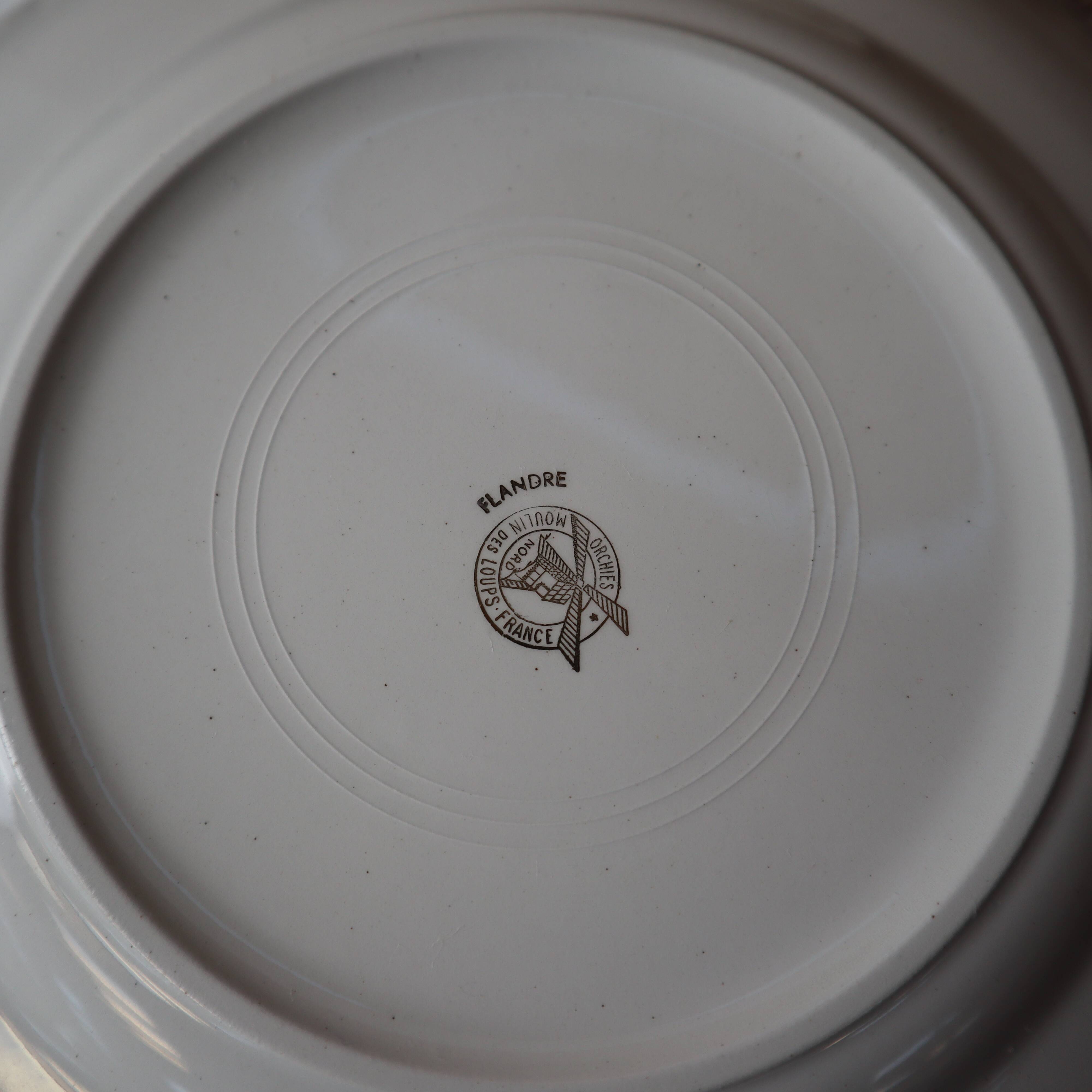 10 old flat earthenware plates Moulin des loups model Flandre