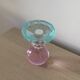 Sculptural candle holder in frosted pink and blue glass