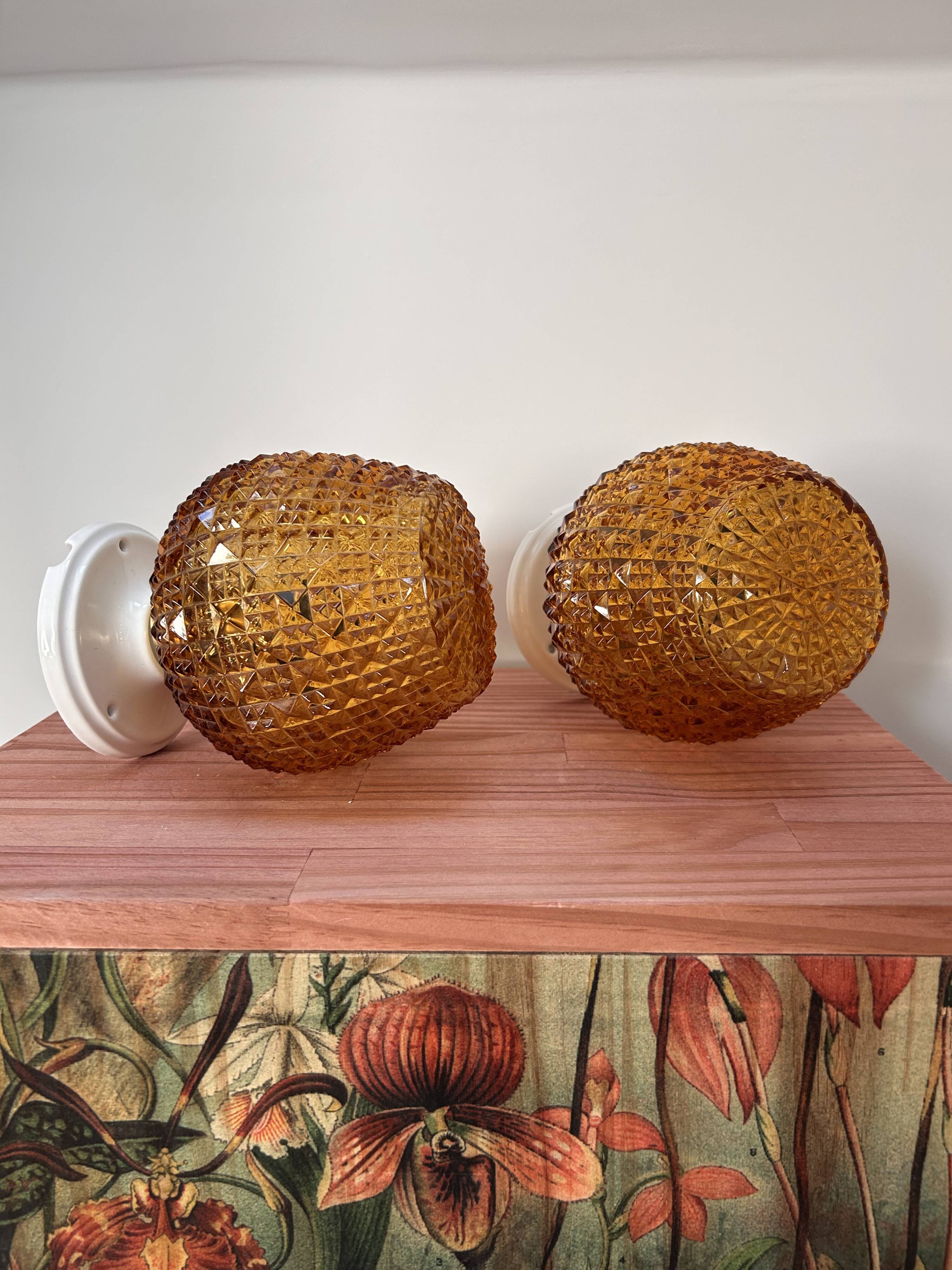 Pair of gold glass wall sconces