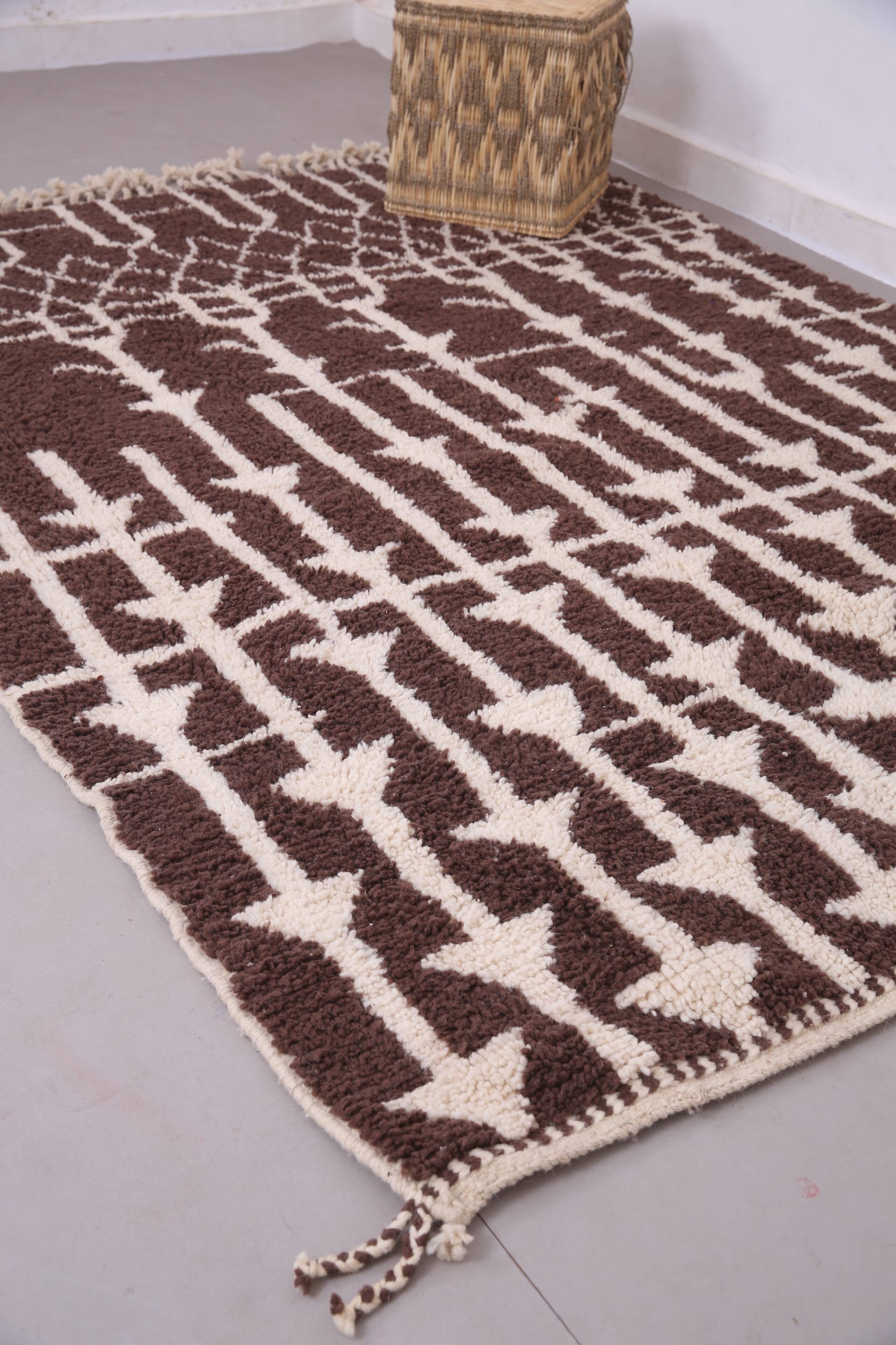 Brown Beni Ourain Rug 183 x 246 cm, Handmade Berber Wool Rug, Vintage Style
