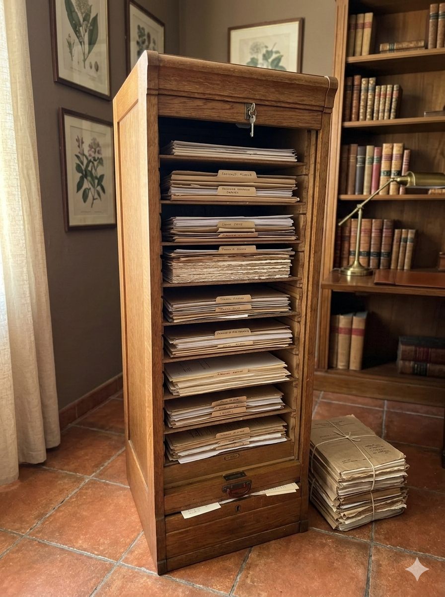 Art Deco curtain cabinet from the 1930s in oak with interior drawers, 120cm H.