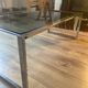 Stainless steel and glass coffee table with revised door with leatherette straps design 1970
