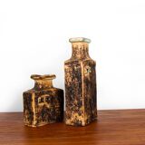 Two Swedish Vases, brutalist, stoneware and glazed collar, Curt Magnus Addin.