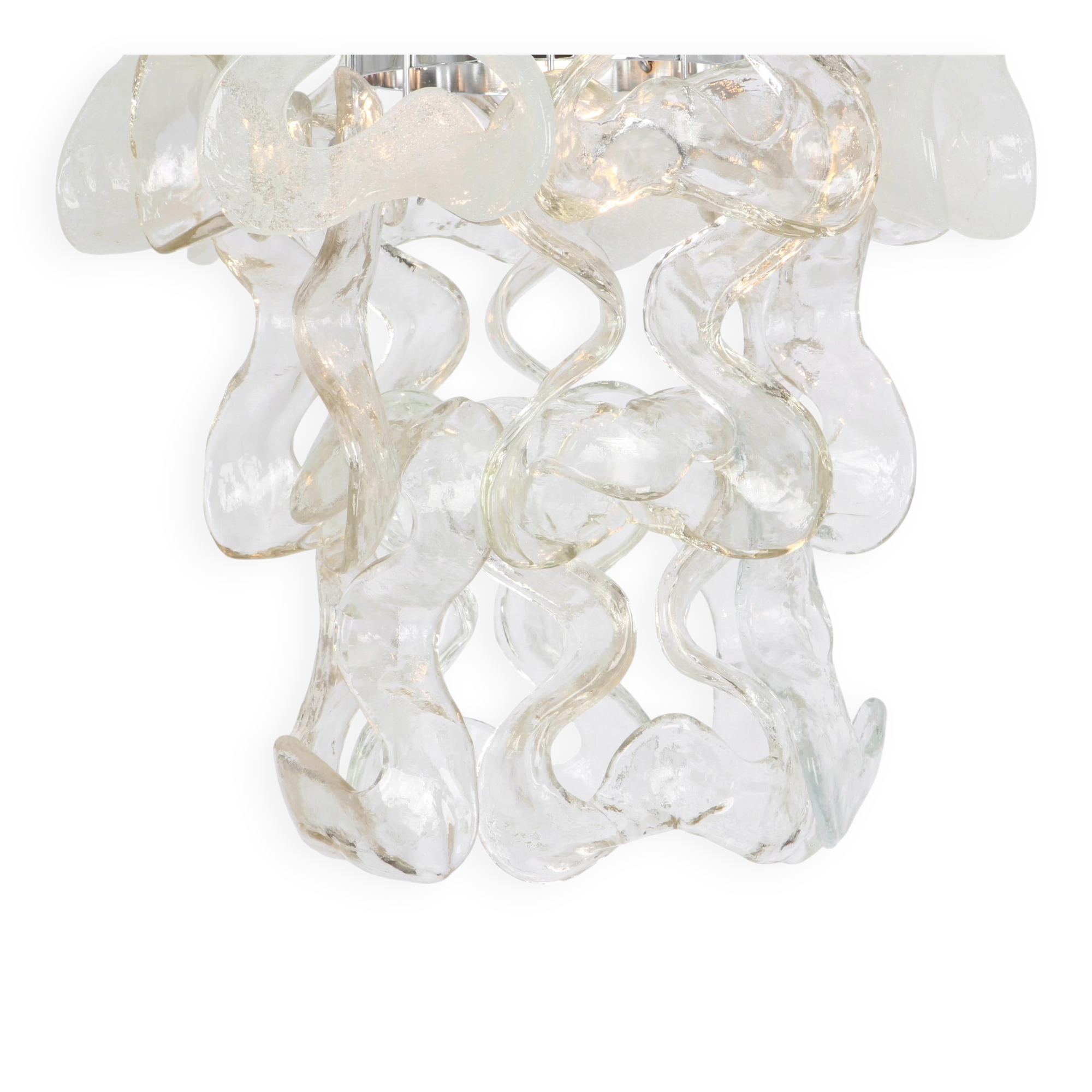 Murano glass suspension light in chrome designed by Carlo Nason for Kalmar, Catena, Austria.