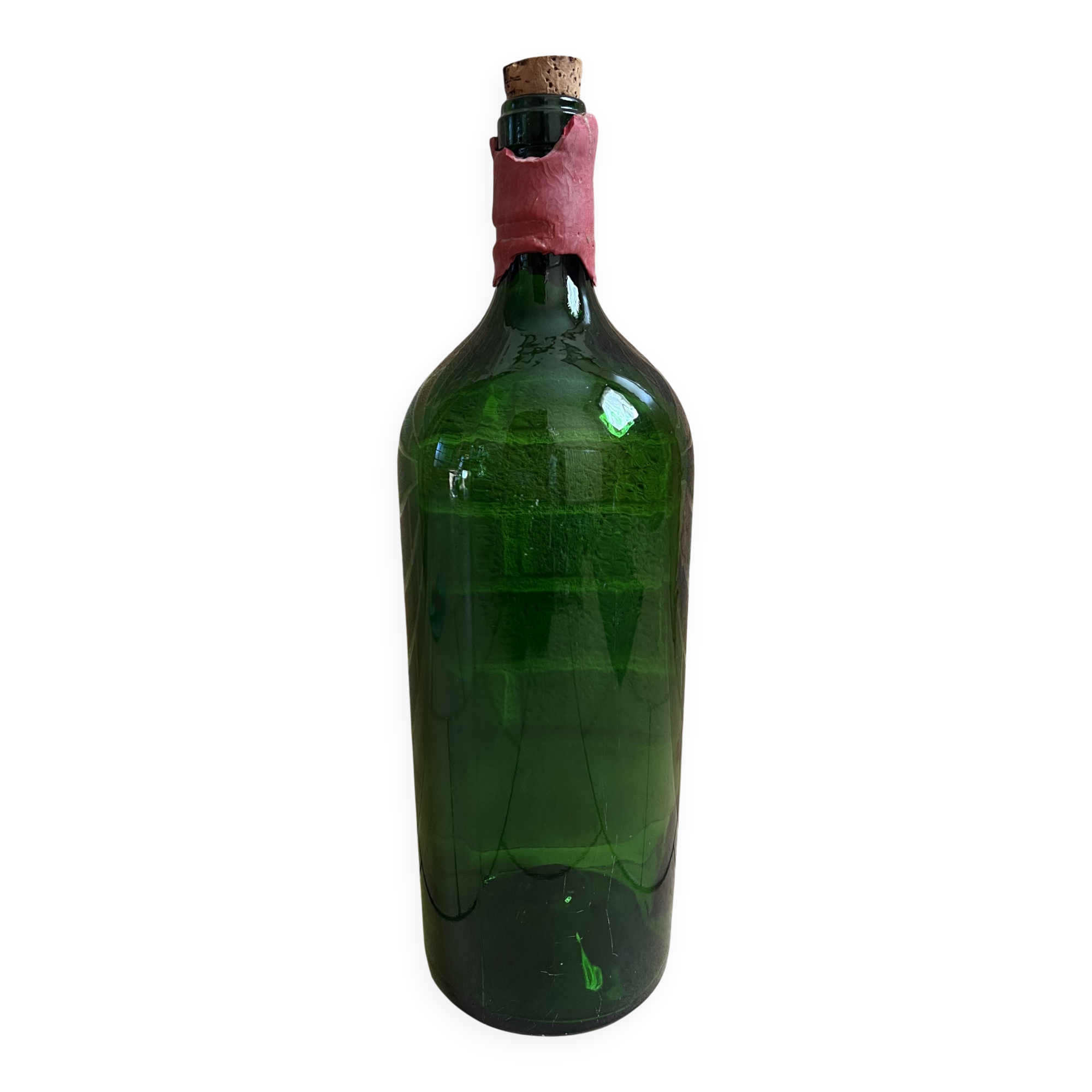 Large antique green glass bottle – Balthazar style – 50 cm