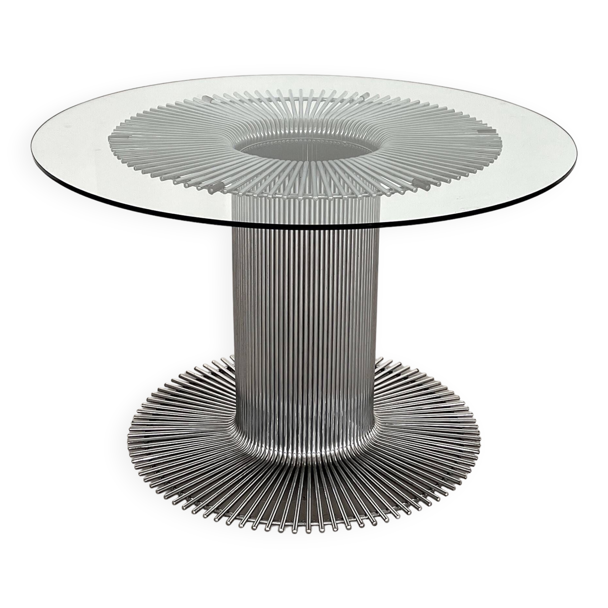 Italian Pedestal Dining Table in Chrome and Glass