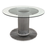 Italian Pedestal Dining Table in Chrome and Glass