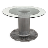Italian Pedestal Dining Table in Chrome and Glass