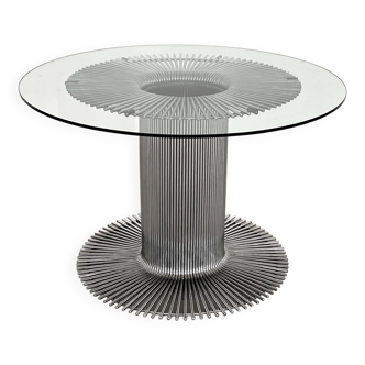 Italian Pedestal Dining Table in Chrome and Glass