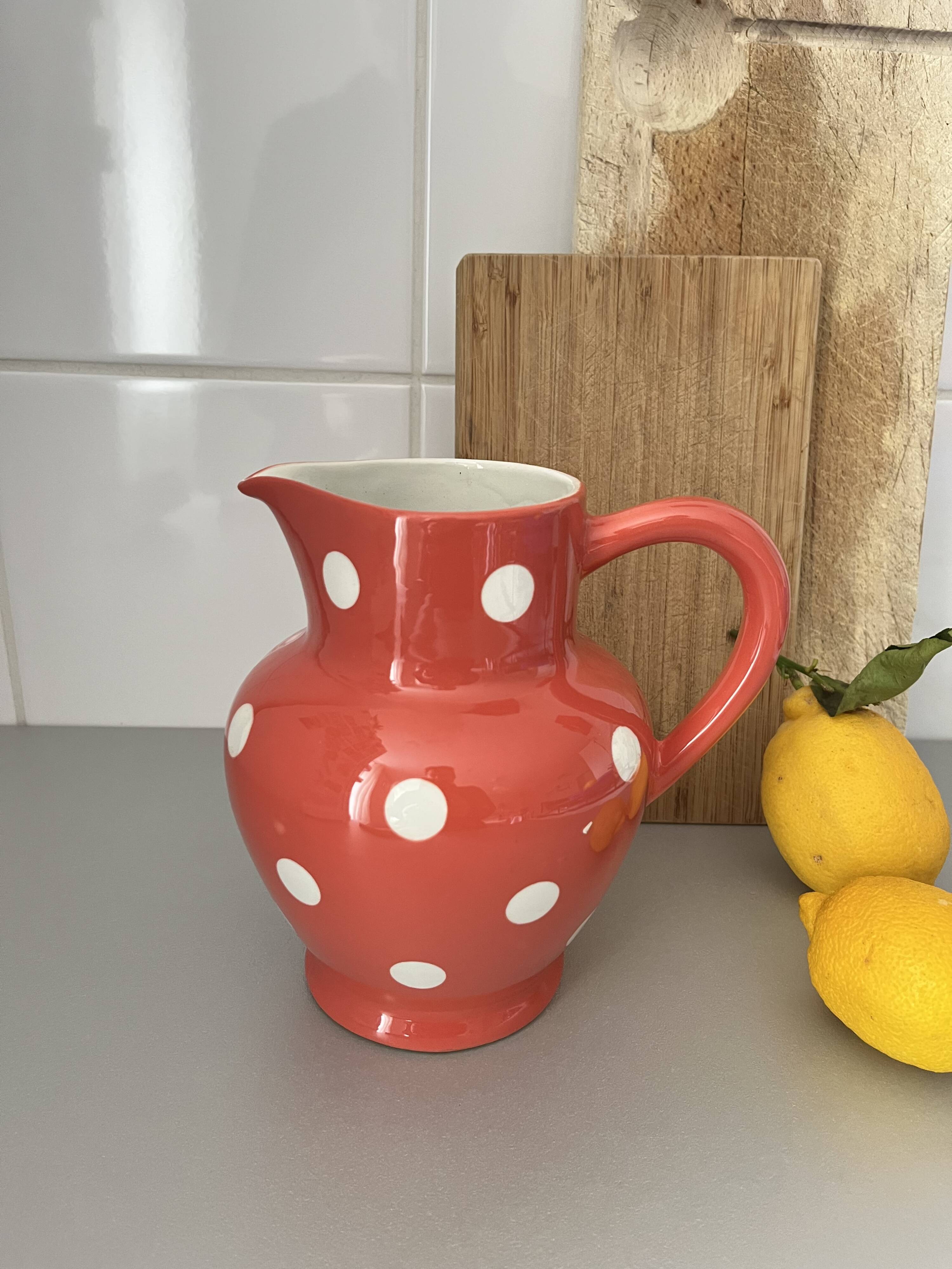 Moulin des Loups earthenware polka dot pitcher