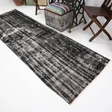 3x9 Shabby Chic Black Gray Turkish Runner Rug, 90x277Cm