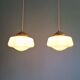 Pair of Art Deco conical white opaline pendant lights, 1920-30