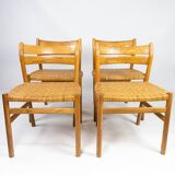 A set of four dining room chairs in oak and seat in papercord, designed by Børge Mogensen