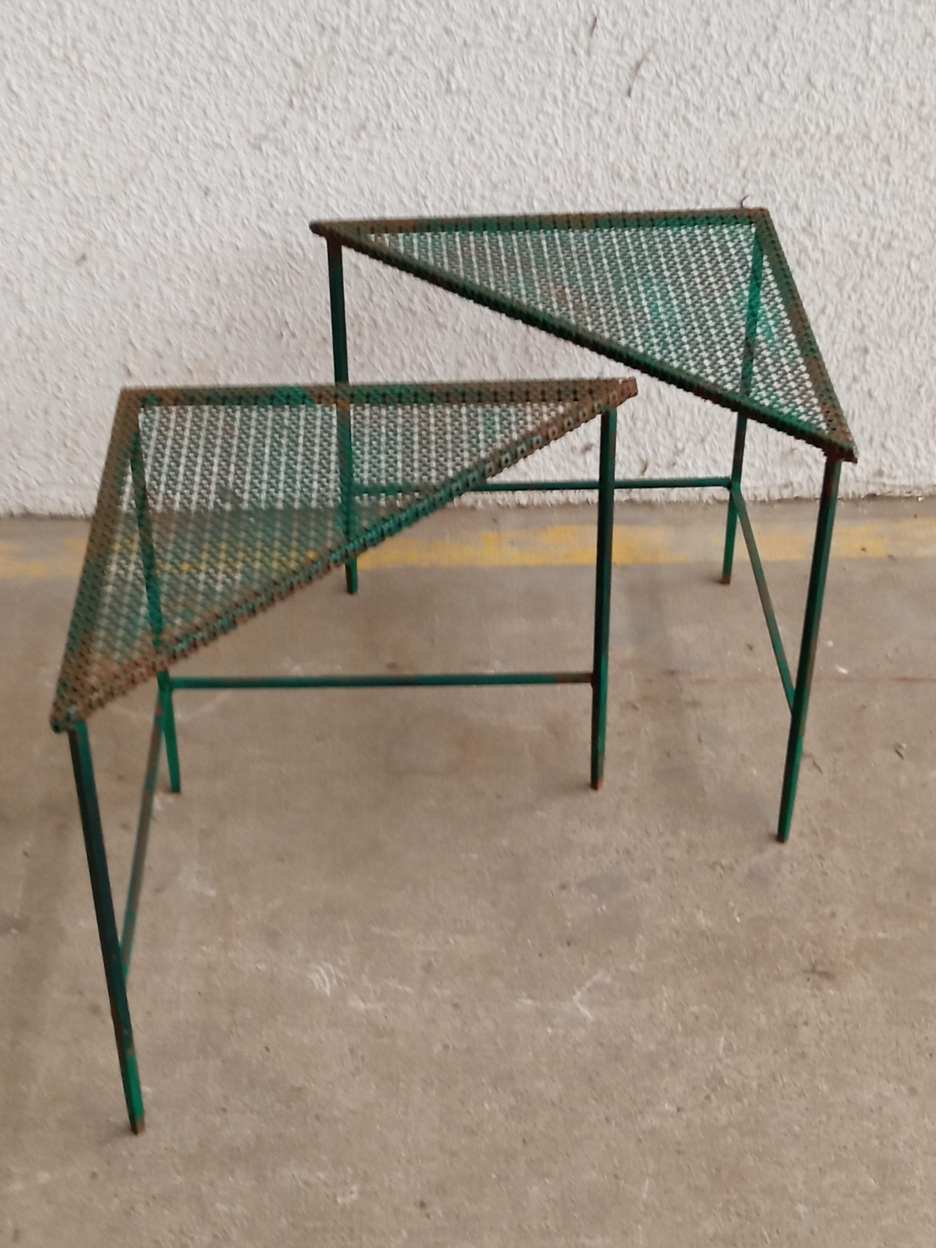 Triangular coffee table in perforated metal Mathieu Mategot