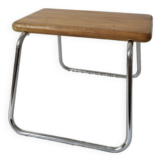 Vintage stool, wood and stainless steel, plant holder
